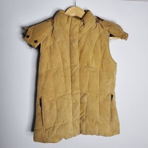 Eddie Bauer Tan suede down vest with fur hood